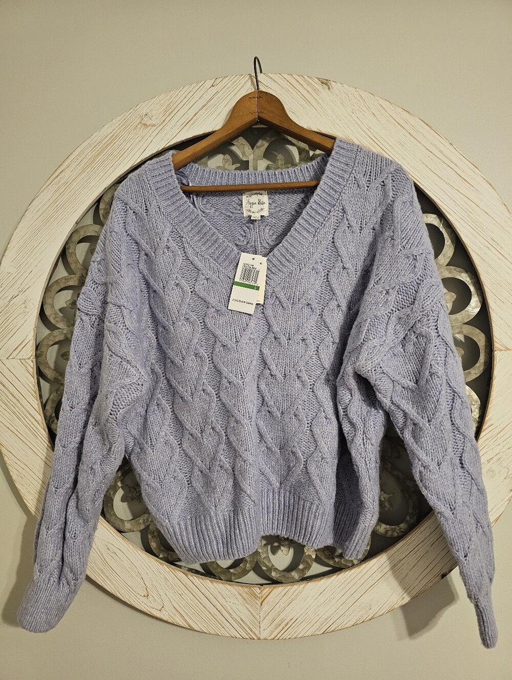 Hippie Rose Lavender Cable Knit V-Neck Sweater